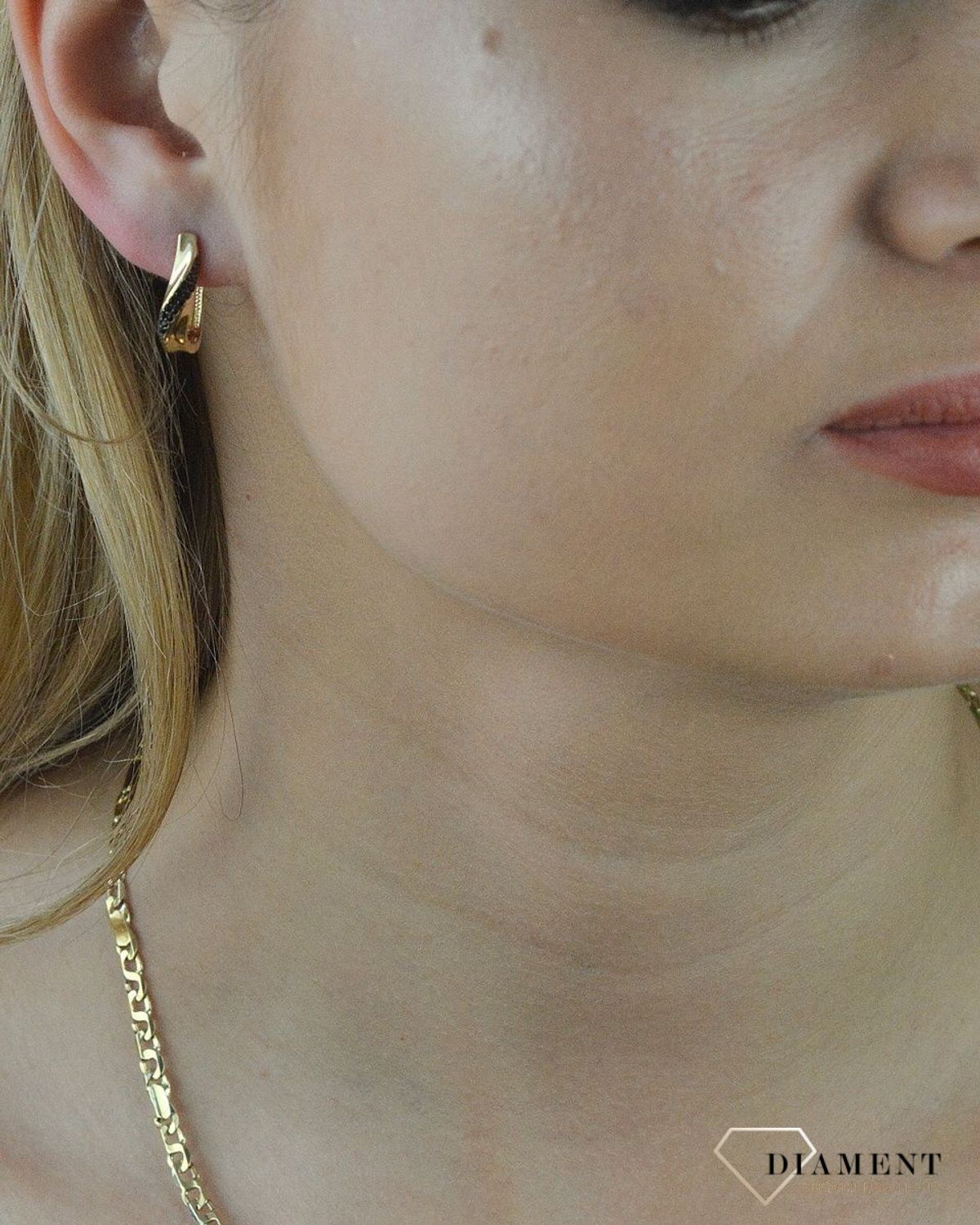 Złote kolczyki 585 czarna cyrkonia KL 11380.jpg